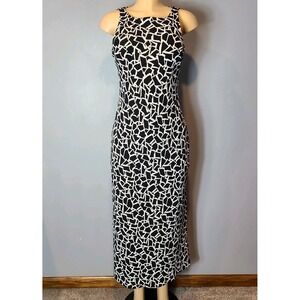 SL Fashions Dress Womens Sz 10 Black White Maxi Geo Y2K Resort Stretch Casual